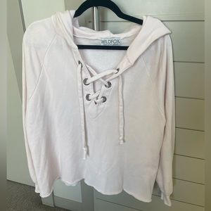 Wildfox pale pink Lace up Sweatshirt Hoodie Cropped XS